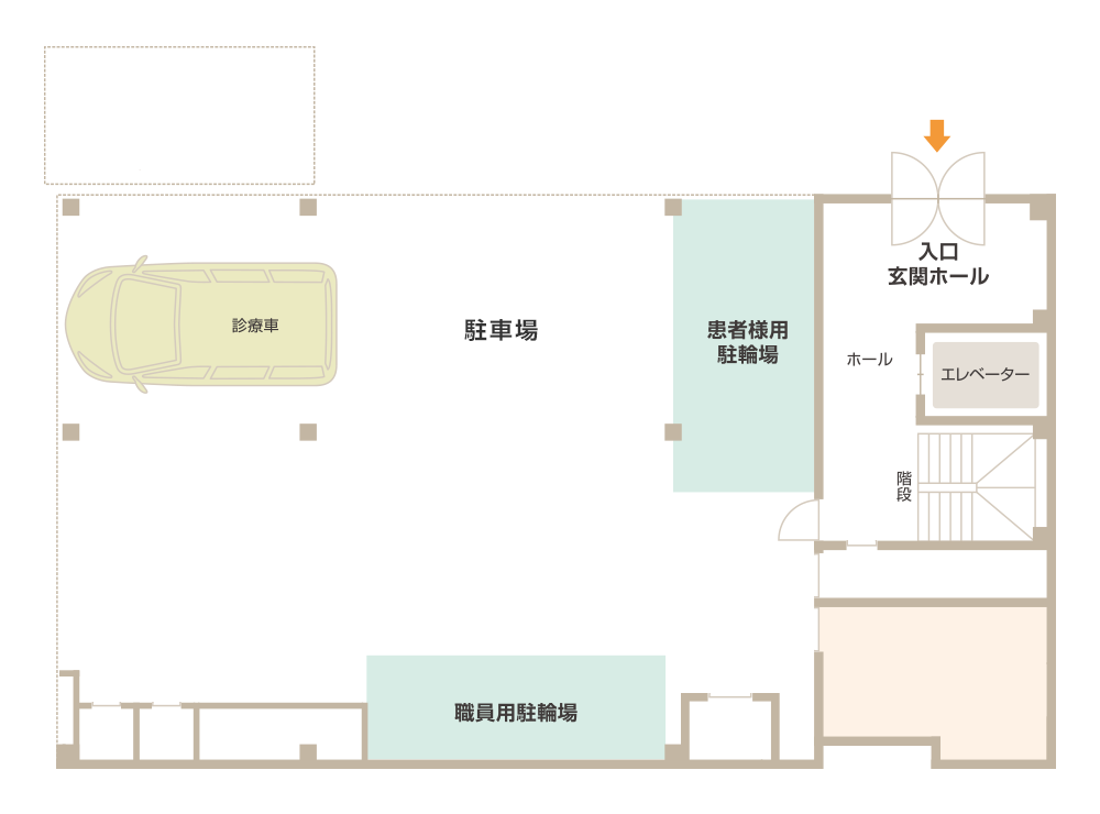高橋医院1F駐車場・入口玄関ホール
